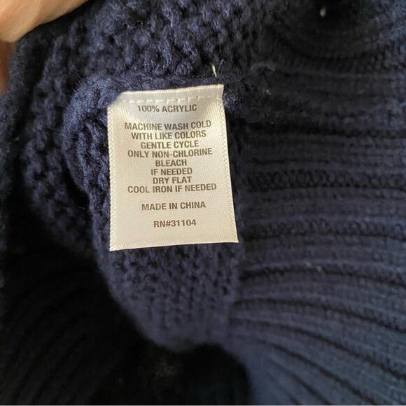 Crown & Ivy | Heart Pom Pom Crewneck Sweater Pullover Cozy Navy Blue Medium - Picture 5 of 5